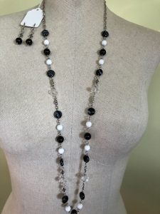 Long black and silver necklace