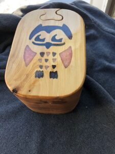 Painted owl on wood case