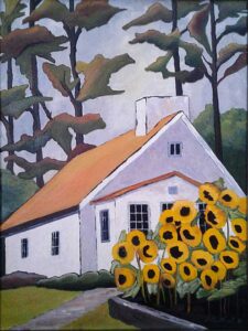 House with yellow flowers