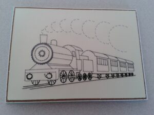 Hand stitched card with train