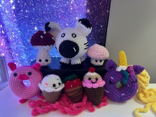 Assortment of crocheted plushies